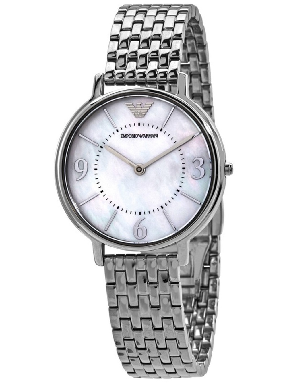 Emporio Armani quartz mother of pearl bracelet watch in silver NIB